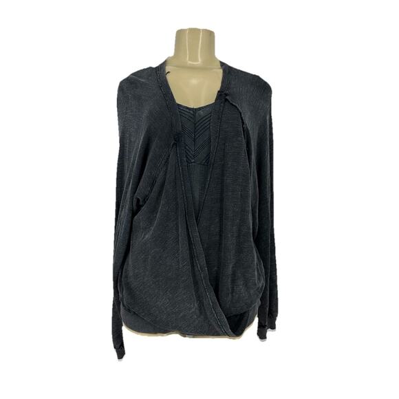 Pilcro Anthropologie Large Women 2pc Top V-neck Boho Grey Casual H123 - Picture 1 of 14